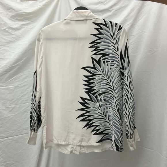vintage 90s bob mackie white silk floral print collared button shirt blouse top - Picture 7 of 12